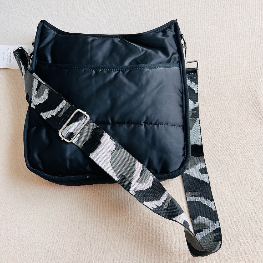 Ah Doned Black Nylon Messenger Bag with Gray Camo Strap